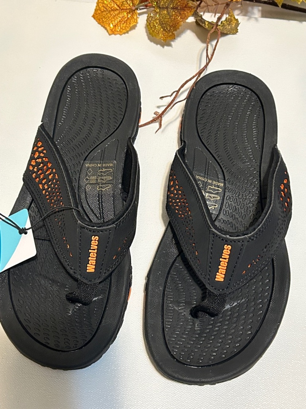 Women's Black & Orange Comfort Sandals